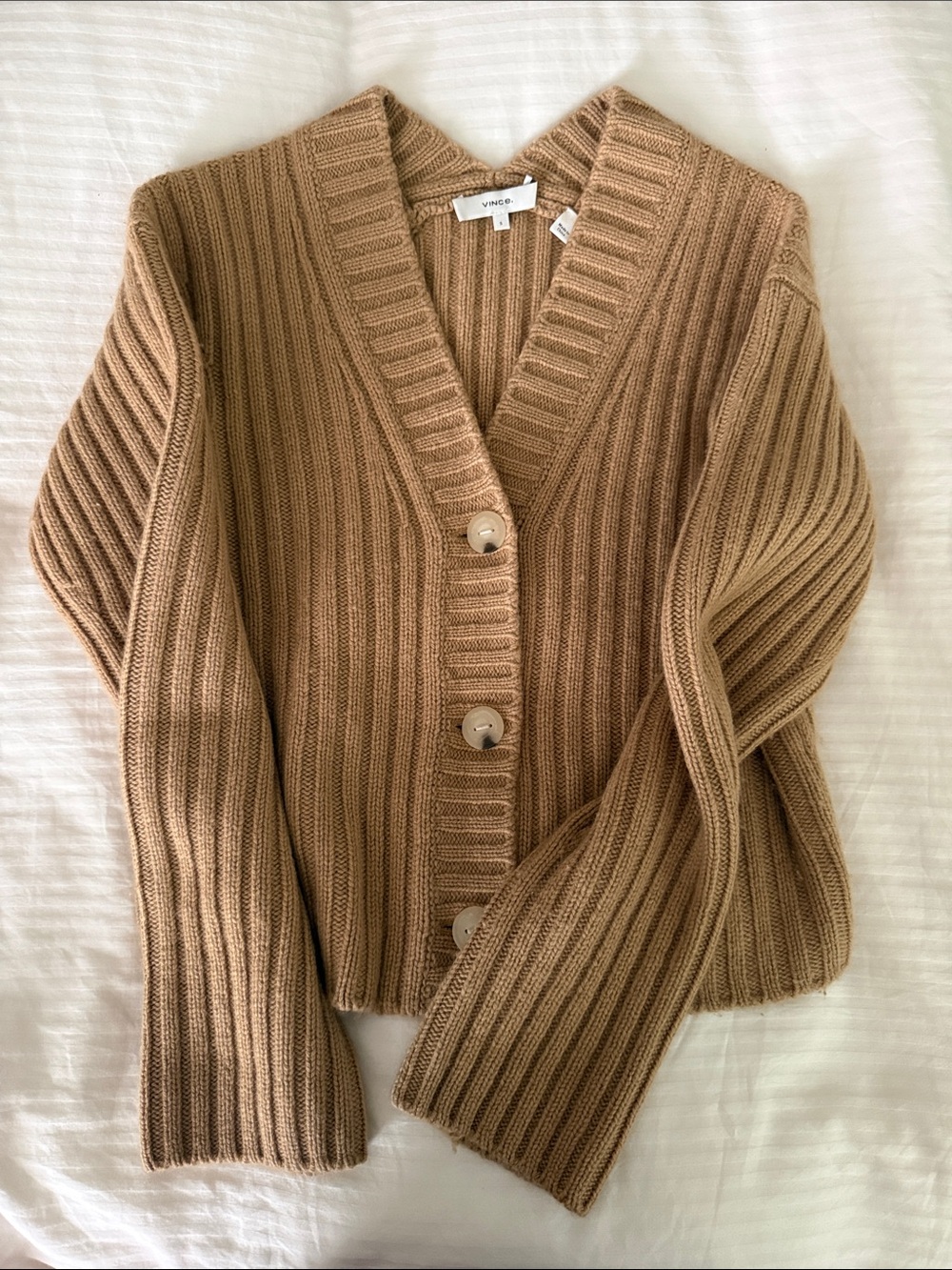 VINCE Cropped Ribbed Wool & Cashmere Button-Front - Picture 4 of 5